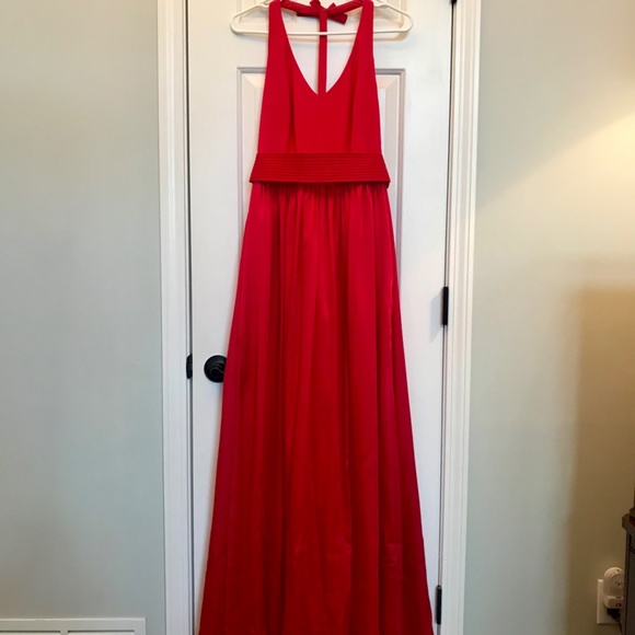 Vera Wang Halter V Neck Gown with Sash - Picture 2 of 10